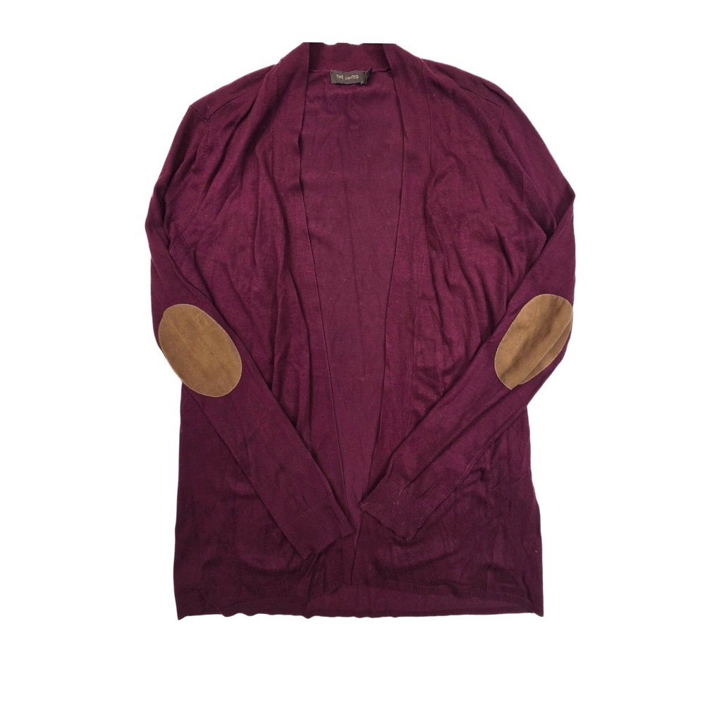 The Limited Maroon Elbow Patch Open V-Neck Cardigan‎ Sweater Women's Size Medium